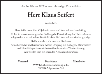 Traueranzeige von Klaus Seifert von Süddeutsche Zeitung