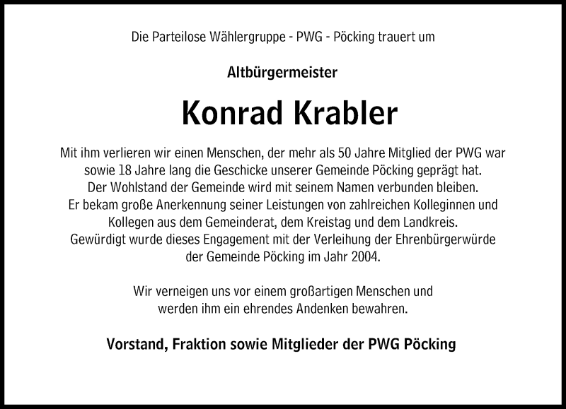  Traueranzeige für Konrad Krabler vom 05.02.2022 aus Süddeutsche Zeitung