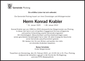 Traueranzeige von Konrad Krabler von Süddeutsche Zeitung