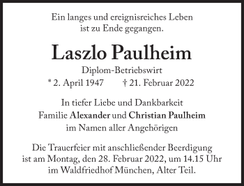 Traueranzeige von Laszlo Paulheim von Süddeutsche Zeitung