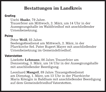 Traueranzeige von Liselotte Lehmann von Süddeutsche Zeitung