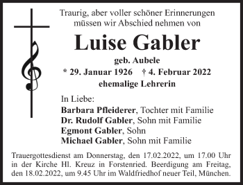 Traueranzeige von Luise Gabler von Süddeutsche Zeitung