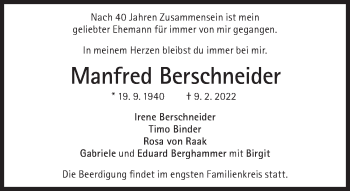Traueranzeige von Manfred Berschneider von Süddeutsche Zeitung