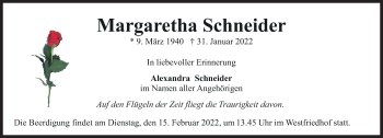 Traueranzeige von Margaretha Schneider von Süddeutsche Zeitung