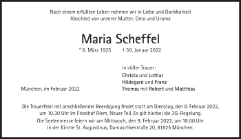 Traueranzeige von Maria Scheffel von Süddeutsche Zeitung