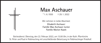 Traueranzeige von Max Aschauer von Süddeutsche Zeitung
