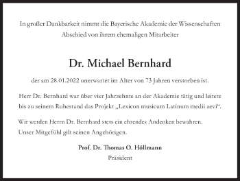 Traueranzeige von Michael Bernhard von Süddeutsche Zeitung