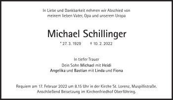 Traueranzeige von Michael Schillinger von Süddeutsche Zeitung