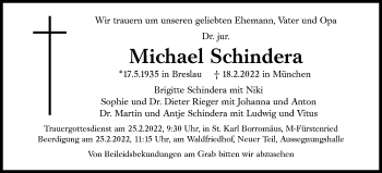 Traueranzeige von Michael Schindera von Süddeutsche Zeitung