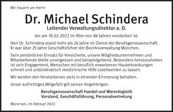Traueranzeige von Michael Schindera von Süddeutsche Zeitung