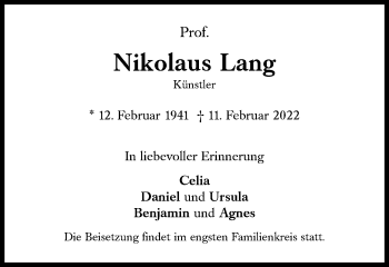 Traueranzeige von Nikolaus Lang von Süddeutsche Zeitung