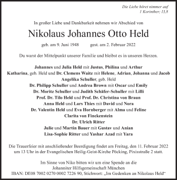 Traueranzeige von Nikolaus Johannes Otto Held von Süddeutsche Zeitung