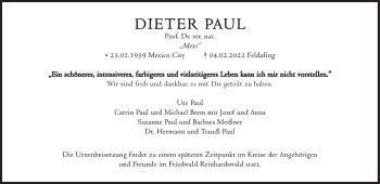 Traueranzeige von Paul Dietrich  von Süddeutsche Zeitung