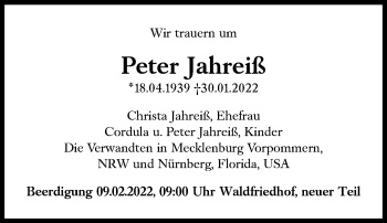 Traueranzeige von Peter Jahreiß von Süddeutsche Zeitung