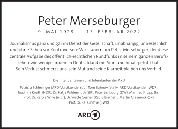Traueranzeige von Peter Merseburger von Süddeutsche Zeitung
