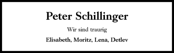 Traueranzeige von Peter Schillinger von Süddeutsche Zeitung