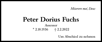 Traueranzeige von Peter Dorius Fuchs von Süddeutsche Zeitung