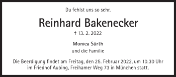 Traueranzeige von Reinhard Bakenecker von Süddeutsche Zeitung