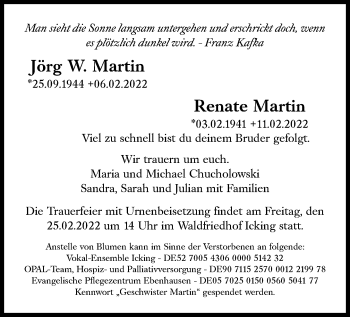 Traueranzeige von Renate Martin von Süddeutsche Zeitung