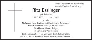 Traueranzeige von Rita Esslinger von Süddeutsche Zeitung