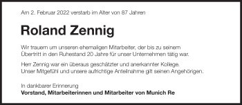 Traueranzeige von Roland Zennig von Süddeutsche Zeitung