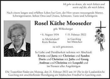 Traueranzeige von Rosel Käthe Mooseder von Süddeutsche Zeitung