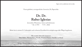 Traueranzeige von Ruber Iglesias von Süddeutsche Zeitung