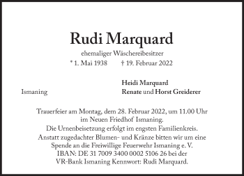 Traueranzeige von Rudi Marquard von Süddeutsche Zeitung