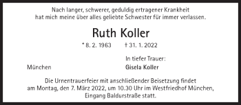 Traueranzeige von Ruth Koller von Süddeutsche Zeitung