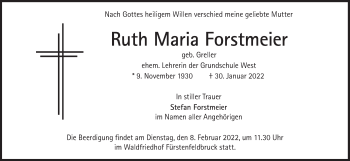 Traueranzeige von Ruth Maria Forstmeier von Süddeutsche Zeitung