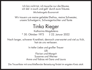 Traueranzeige von Tinka Rieger von Süddeutsche Zeitung