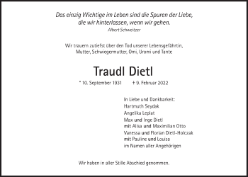 Traueranzeige von Traudl Dietl von Süddeutsche Zeitung