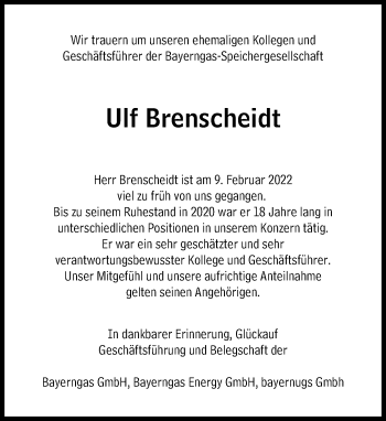 Traueranzeige von Ulf Brenscheidt von Süddeutsche Zeitung