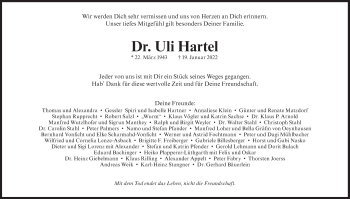 Traueranzeige von Ulrich Hartel von Süddeutsche Zeitung