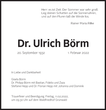 Traueranzeige von Ulrich Börm von Süddeutsche Zeitung