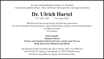 Traueranzeige von Ulrich Hartel von Süddeutsche Zeitung