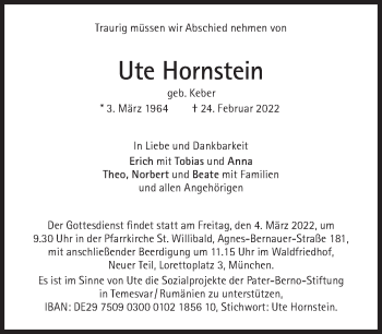Traueranzeige von Ute Hornstein von Süddeutsche Zeitung