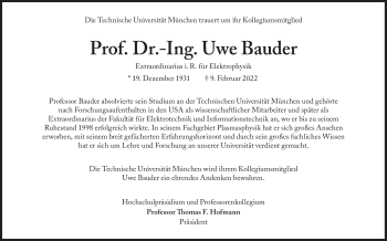 Traueranzeige von Uwe Bauder von Süddeutsche Zeitung