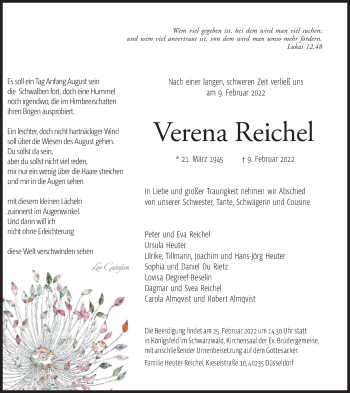 Traueranzeige von Verena Reichel von Süddeutsche Zeitung