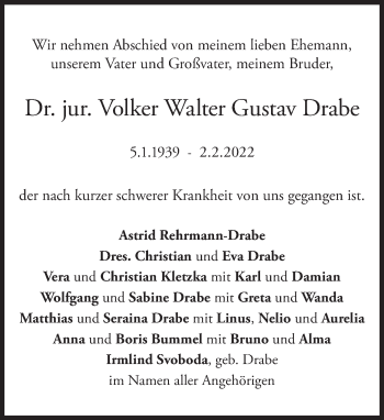 Traueranzeige von Volker Walter Gustav Drabe von Süddeutsche Zeitung