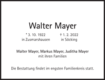 Traueranzeige von Walter Mayer von Süddeutsche Zeitung
