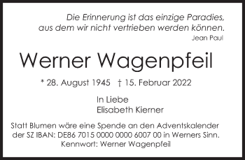 Traueranzeige von Werner Wagenpfeil von Süddeutsche Zeitung