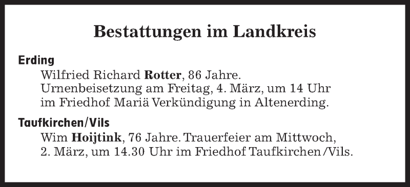  Traueranzeige für Wilfried Richard Rotter vom 28.02.2022 aus Süddeutsche Zeitung