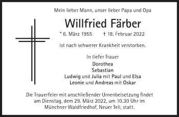 Traueranzeige von Willfried Färber von Süddeutsche Zeitung