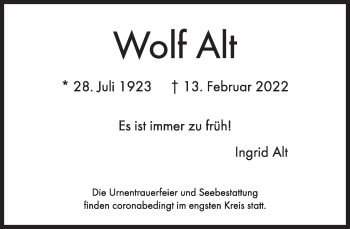Traueranzeige von Wolf Alt von Süddeutsche Zeitung