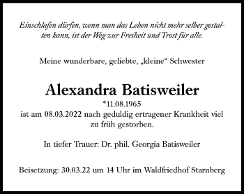 Traueranzeige von Alexandra Batisweiler von Süddeutsche Zeitung