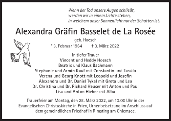 Traueranzeige von Alexandra Gräfn Basselet de La Rosée von Süddeutsche Zeitung