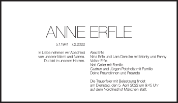 Traueranzeige von Anne Erfle von Süddeutsche Zeitung
