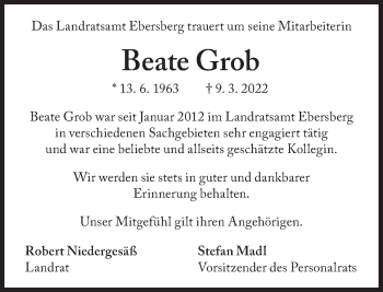 Traueranzeige von Beate Grob von Süddeutsche Zeitung