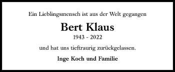 Traueranzeige von Bert Klaus von Süddeutsche Zeitung